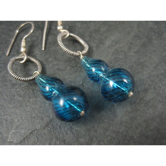 Vintage Sterling Blue Art Glass Earrings - Picture 6 of 6